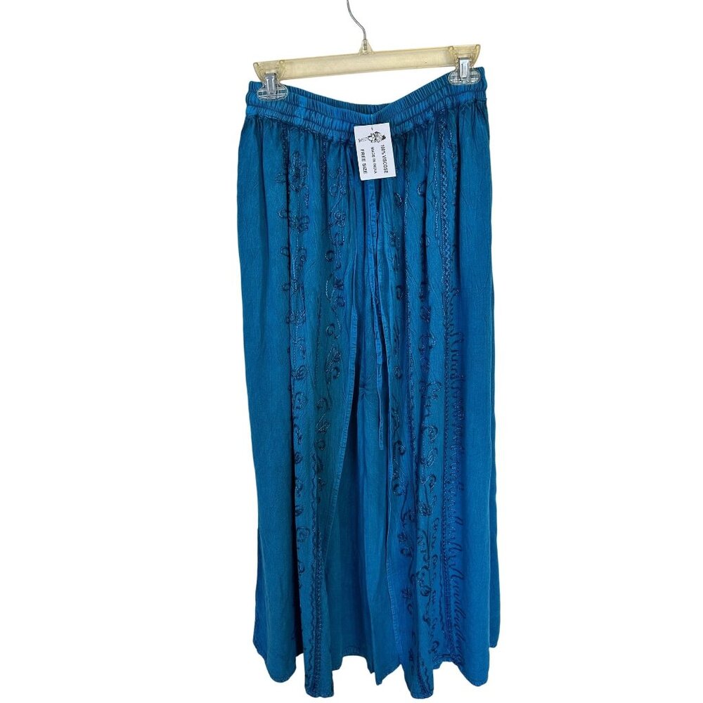 Bohemian Blue Womens Harem Pants Embroidered Floral Pattern Free Size India NWT